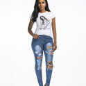 Ladies Fashion Ripped Denim Trousers And Feet Pants