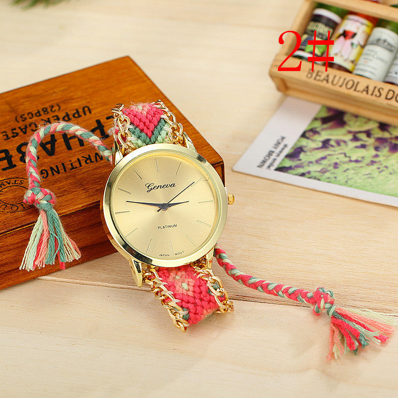 Hand-woven color drawstring watch