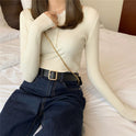 Women's Top Long-Sleeved Knitted Sweater Short Bottoming Shirt