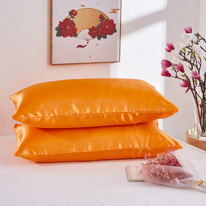 Simple Pillowcase Satin Imitation Silk Pure Color Bedding