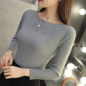 One Word Neck Sweater All-match Slim Bottoming Shirt