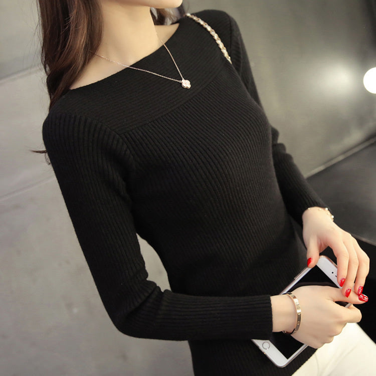 One Word Neck Sweater All-match Slim Bottoming Shirt