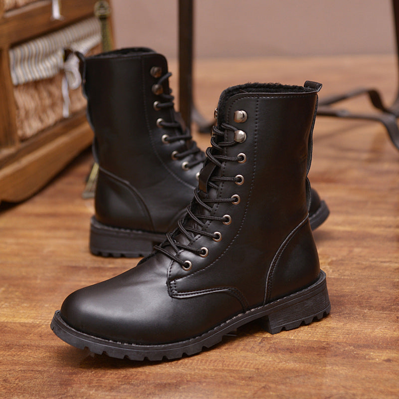 Women's Mid Tube Martin Boots High Top British Leather Boots