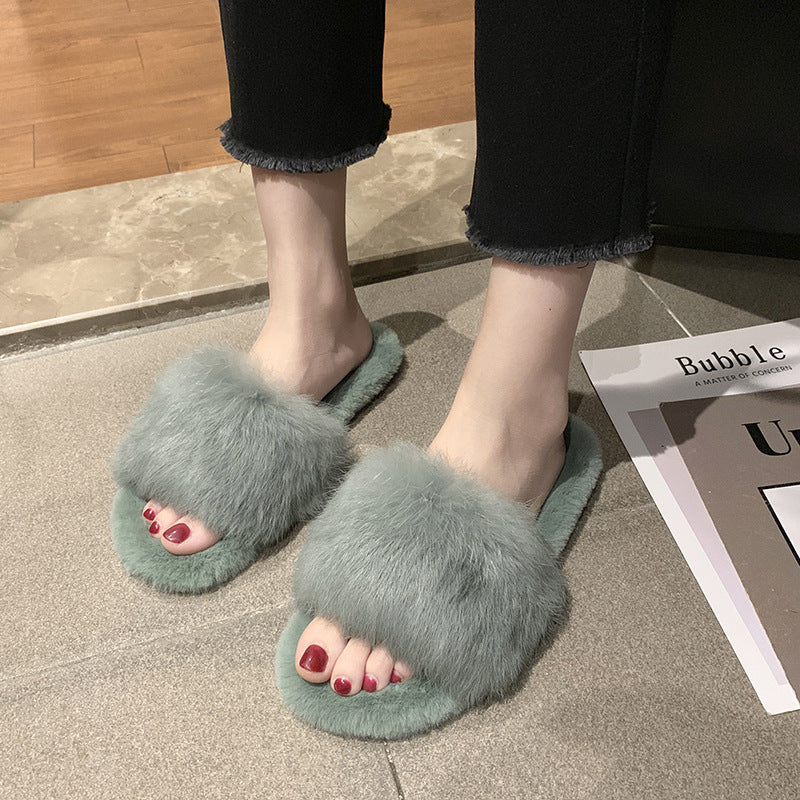 The New One-Word Candy Color Fashion Outer Wear Plush Slippers