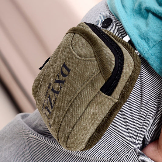 Men's Portable Retro Canvas Belt Bag With Hook