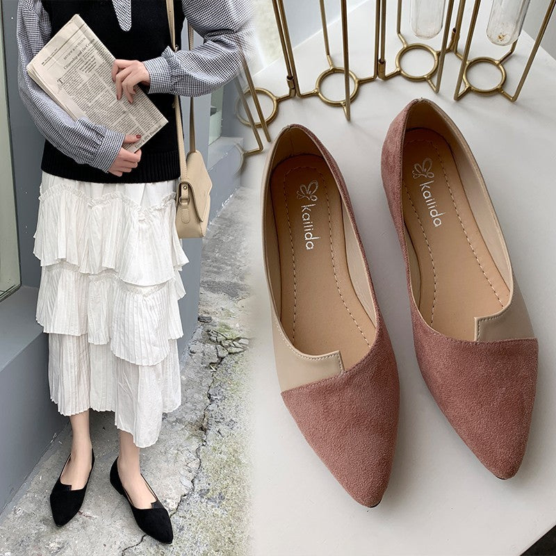 Fashion Pointed Toe Flat Shallow Mouth Frosted Shoes