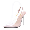 Metal Chain Transparent High Heels Pointed Toe Stiletto Sandals