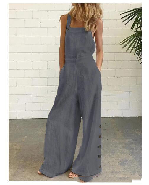 Retro Side Pocket Casual Wide-Leg Side Buckle Jumpsuit