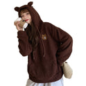 Thick Lamb Velvet Embroidered Bear Hooded Autumn And Winter Plus Velvet Sweater