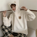 Thick Lamb Velvet Embroidered Bear Hooded Autumn And Winter Plus Velvet Sweater