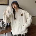 Thick Lamb Velvet Embroidered Bear Hooded Autumn And Winter Plus Velvet Sweater