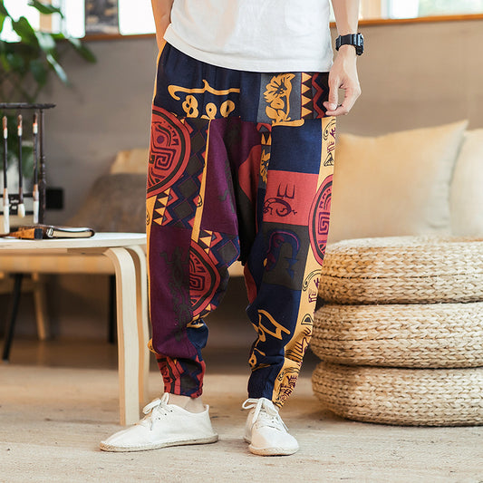 Loose Hip-Hop National Style Linen Casual Pants Men Loose