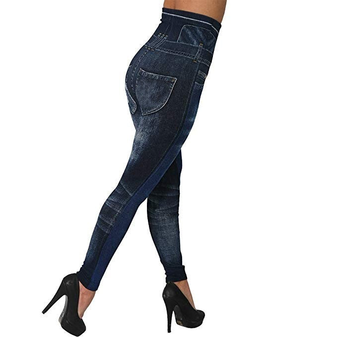 Simple Basic Seamless Cotton Imitation Denim Leggings High Waist Sexy Leggings