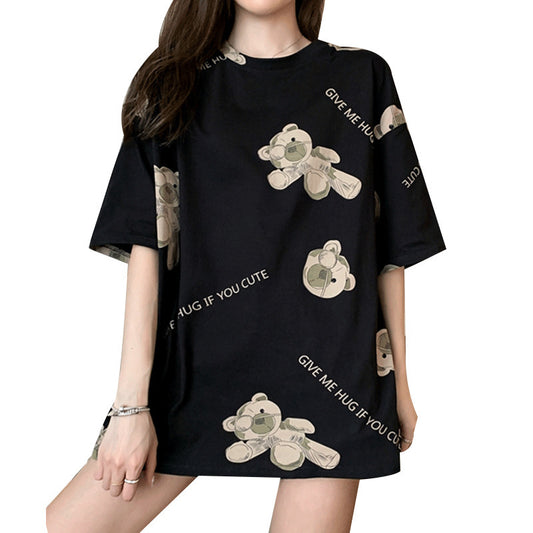 Korean Version Of The Bear Cartoon Print Short-SleevedT-Shirt