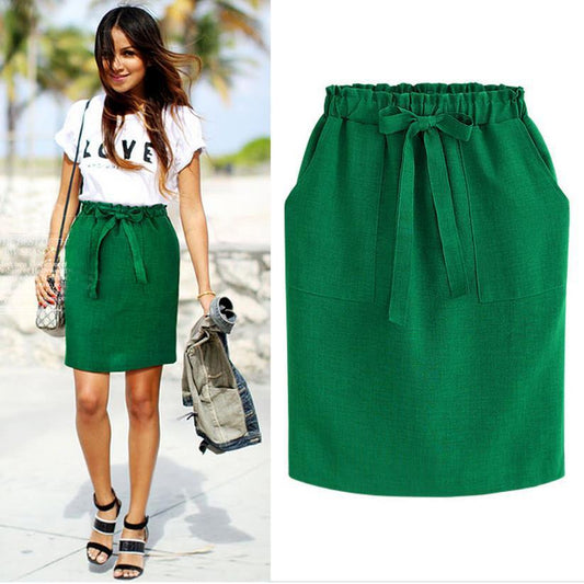 Casual High Waist Skirt Bow Loose Bag Hip Skirt