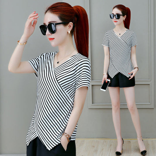 Korean Style Trendy Female Student Cute Bf Wind V-Neck Loose All-Match Blouse