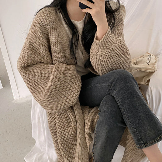 Lazy Shoulders Thick  Long Sweater Coat Women