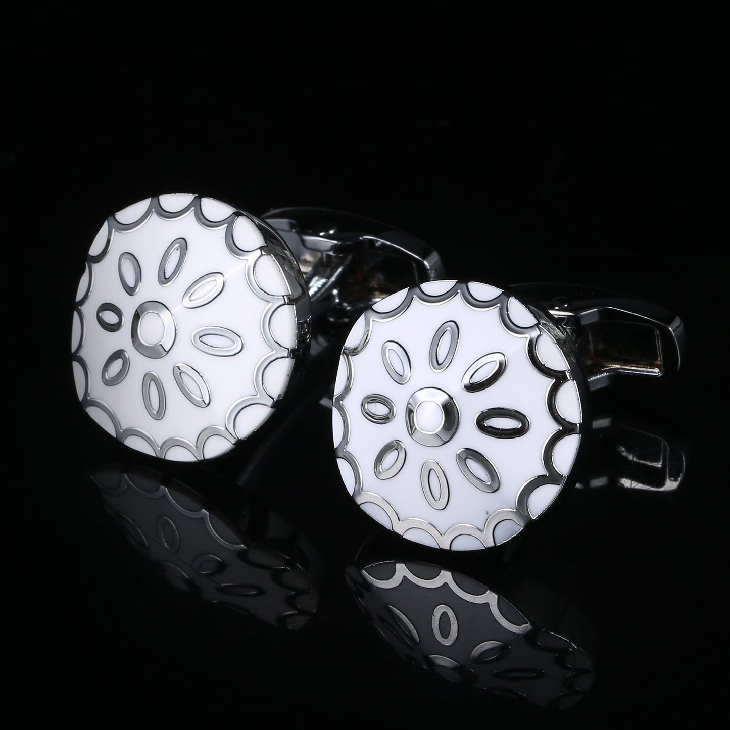 Inlaid Sun Pattern Flower Shape Cuff Studs