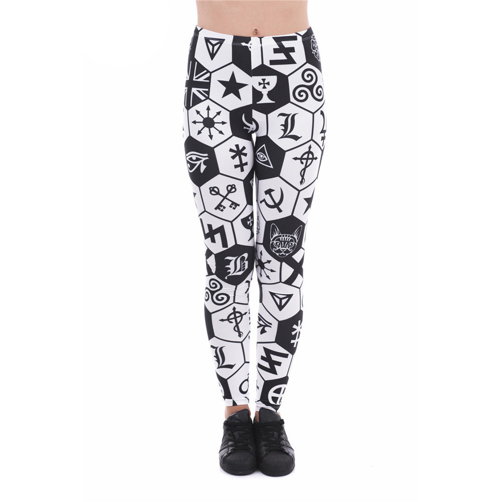 Geometric European And American Printed Cropped Trousers High Waist Sports