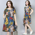 Printed Short-sleeved Dress Loose and Thin Ethnic Style Skirt