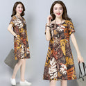 Printed Short-sleeved Dress Loose and Thin Ethnic Style Skirt