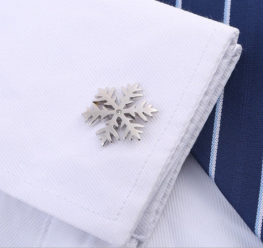 Silver Snowflake Diamond French Cufflinks Men's Shirt Cuff Buttons