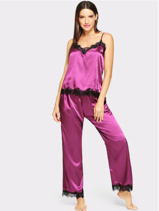 Amazon Pajamas Simulation Silk Summer Long Pajamas Two-Piece Suit