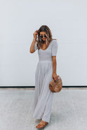 Ladies Fashion Solid Color Short Sleeve Wide Leg Loose Jumpsuit