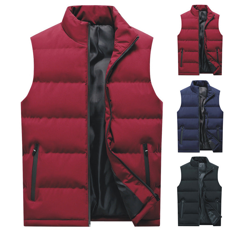 Men's Casual Vest Solid Color Stand Up Collar Vest Warm Jacket