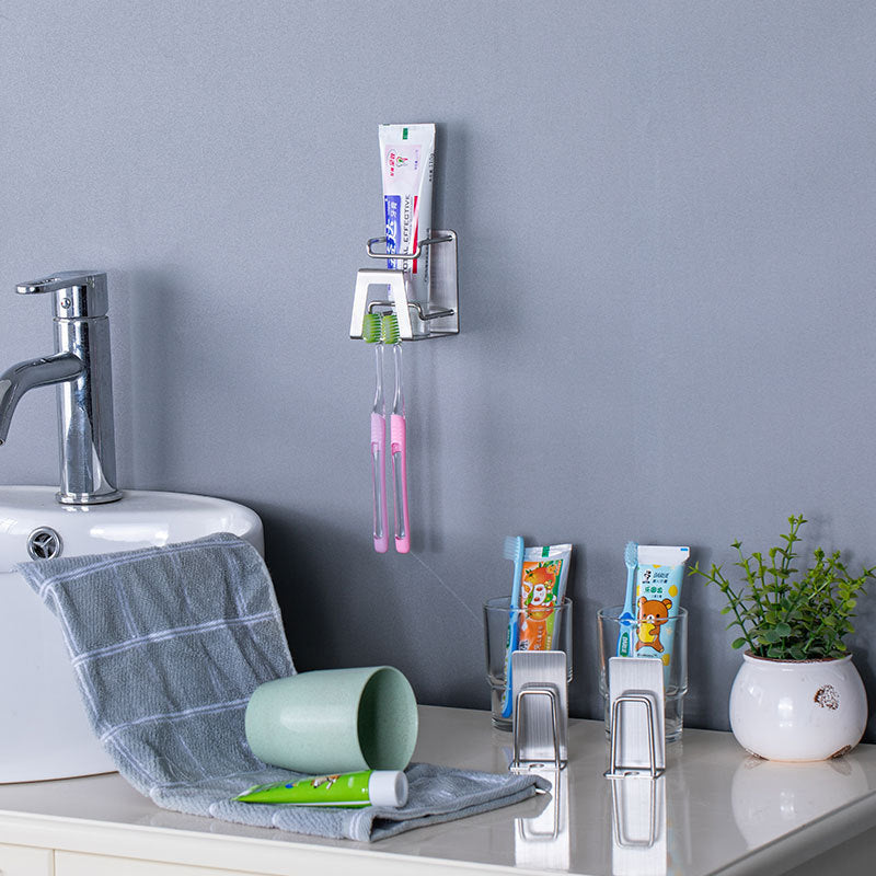 Stainless Steel Creative Non-perforated Wall Toothbrush Holder