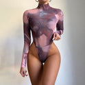 New Round Neck Pullover High-Fork Printing Long-Sleeved Slim Bottoming Bodysuit Women