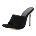 Square Head Hairy Drag High-Heeled Sandals And Slippers