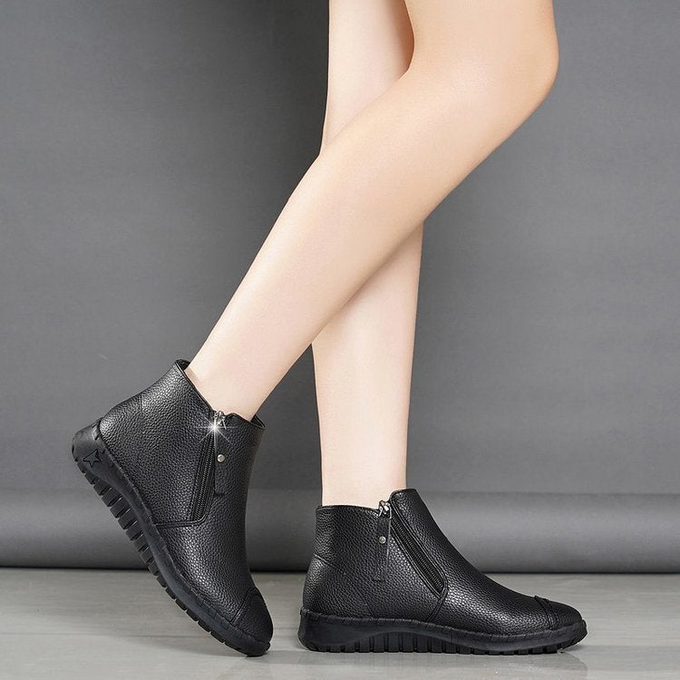 New Winter Mother's Cotton Shoes Short Boots Soft Sole Flat Heel