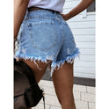 Fashion Ripped Fringed High Waist Denim Shorts