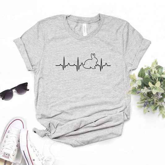 Rabbit Heartbeat Print Ladies T-shirt Short Sleeve