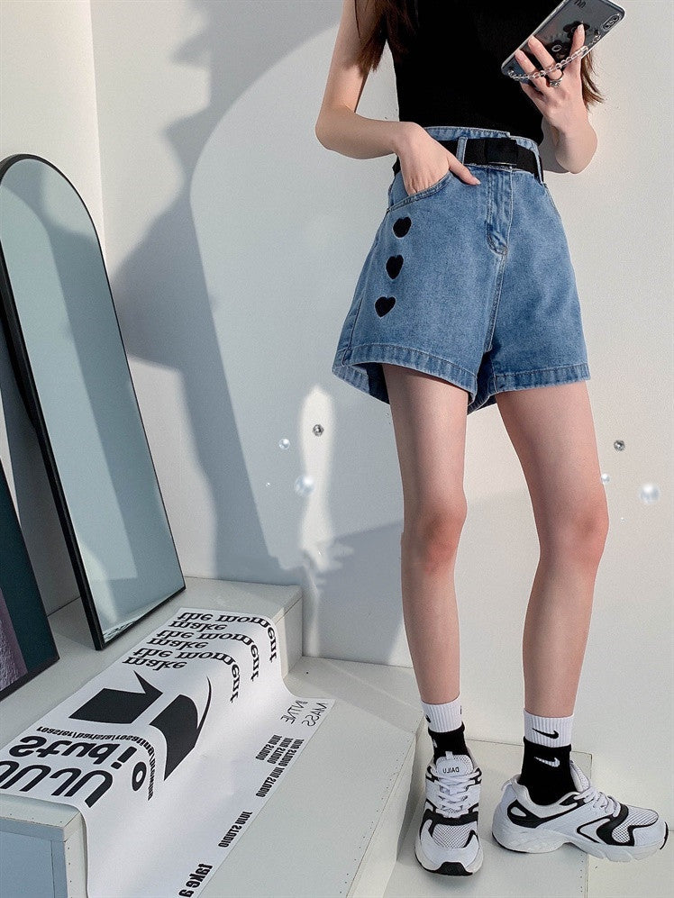 Summer Korean Version Of The High Waist Was Thin And Wild Loose Wide-leg Denim Shorts Women Pants