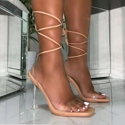 European And American Square Toe Strap High Heel Sandals