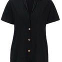 Ladies Summer Jumpsuit Solid Color V-neck Short-sleeved Buttons Cotton And Linen Casual