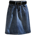 Blue Denim Midi Skirt Female High-waisted Split A-line Skirt