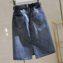 Blue Denim Midi Skirt Female High-waisted Split A-line Skirt