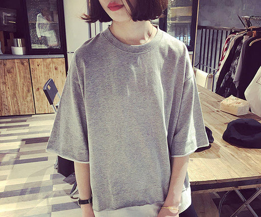 Summer Korean Version Of The New Women's Solid Color Fake Two-piece Short-sleeved T-shirt Women's Loose Round Neck Bottoming Top