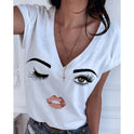 Cartoon Print Simple V Neck All Match Blouse Women