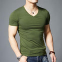 Slim-fit Solid Color V-neck Sports Fitness Half-sleeved T-shirt