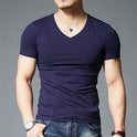 Slim-fit Solid Color V-neck Sports Fitness Half-sleeved T-shirt