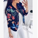 Fashion Printed Round Neck Zipper Long Sleeve Coat