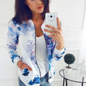 Fashion Printed Round Neck Zipper Long Sleeve Coat