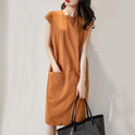 Loose And Thin Solid Color T shirt Pocket Dress