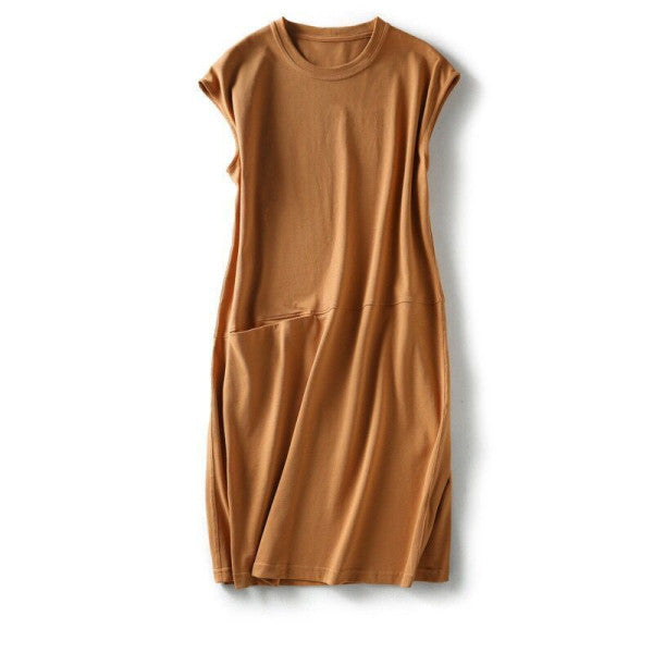 Loose And Thin Solid Color T shirt Pocket Dress