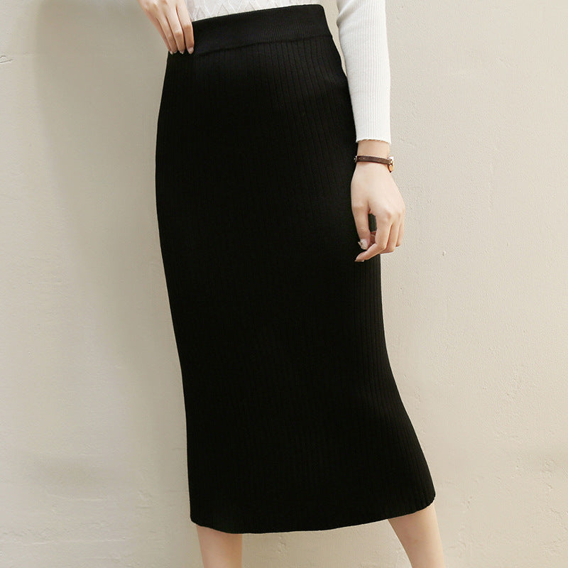 Women's High Waist Skirt Without Slit Woolen Skirt