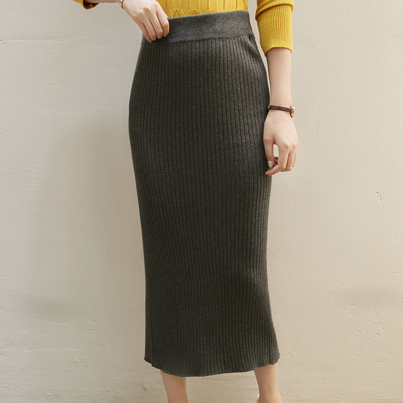 Women's High Waist Skirt Without Slit Woolen Skirt